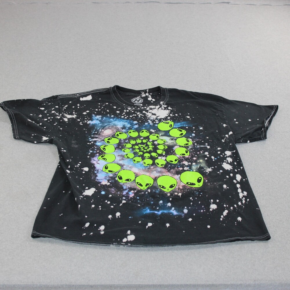 Hybrid Alien Spiral Galaxy Shirt Mens XL Black Space Neon Green Paint Splatter